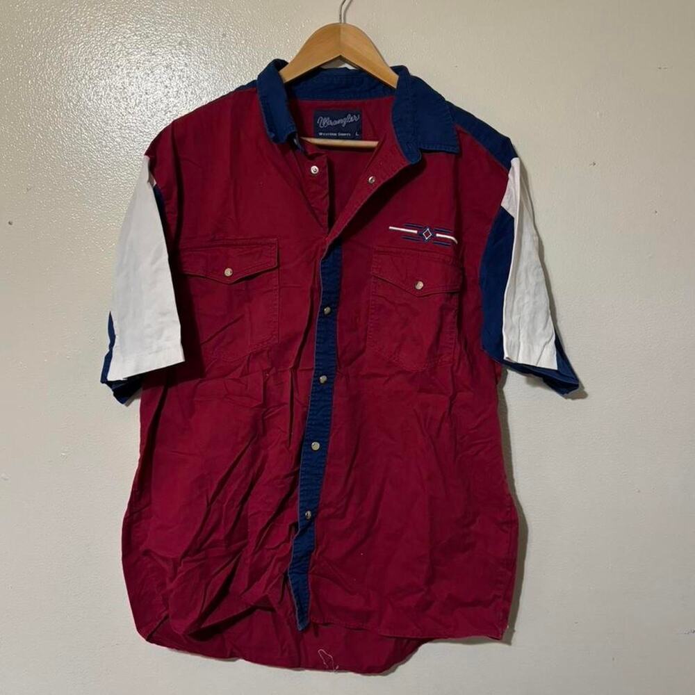 Vintage 90s Wrangler Western Pearl Snap Short Sleeve Button Down Shirt Size L